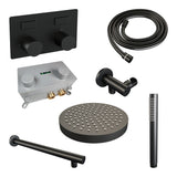 BRAUER Stripe thermostatische inbouw regendouche met drukknoppen SET 25 met 25 cm douchekop en rechte muurarm en staaf handdouche en doucheslang en wandaansluitbocht mat zwart 5-S-413