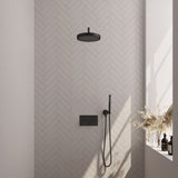 BRAUER Stripe thermostatische inbouw regendouche met drukknoppen SET 26 met 25 cm douchekop en gebogen muurarm en staaf handdouche en doucheslang en wandaansluitbocht mat zwart 5-S-415