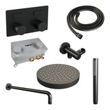 BRAUER Stripe thermostatische inbouw regendouche met drukknoppen SET 26 met 25 cm douchekop en gebogen muurarm en staaf handdouche en doucheslang en wandaansluitbocht mat zwart 5-S-415