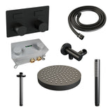 BRAUER Stripe thermostatische inbouw regendouche met drukknoppen SET 27 met 25 cm douchekop en plafondarm en staaf handdouche en doucheslang en wandaansluitbocht mat zwart 5-S-417
