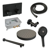 BRAUER Stripe thermostatische inbouw regendouche met drukknoppen SET 28 met 25 cm douchekop en rechte muurarm en 3-standen handdouche en doucheslang en wandaansluitbocht mat zwart 5-S-419