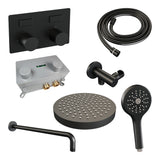 BRAUER Stripe thermostatische inbouw regendouche met drukknoppen SET 29 met 25 cm douchekop en gebogen muurarm en 3-standen handdouche en doucheslang en wandaansluitbocht mat zwart 5-S-421