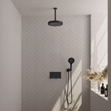 BRAUER Stripe thermostatische inbouw regendouche met drukknoppen SET 30 met 25 cm douchekop en plafondarm en 3-standen handdouche en doucheslang en wandaansluitbocht mat zwart 5-S-423