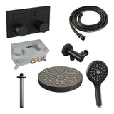 BRAUER Stripe thermostatische inbouw regendouche met drukknoppen SET 30 met 25 cm douchekop en plafondarm en 3-standen handdouche en doucheslang en wandaansluitbocht mat zwart 5-S-423