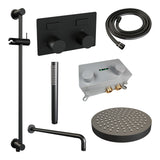 BRAUER Stripe thermostatische inbouw regendouche met drukknoppen SET 32 met 25 cm douchekop en gebogen muurarm en staaf handdouche en doucheslang en geïntegreerde glijstang mat zwart 5-S-427