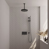 BRAUER Stripe thermostatische inbouw regendouche met drukknoppen SET 33 met 25 cm douchekop en plafondarm en staaf handdouche en doucheslang en geïntegreerde glijstang mat zwart 5-S-429