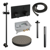 BRAUER Stripe thermostatische inbouw regendouche met drukknoppen SET 33 met 25 cm douchekop en plafondarm en staaf handdouche en doucheslang en geïntegreerde glijstang mat zwart 5-S-429