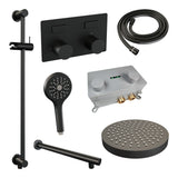 BRAUER Stripe thermostatische inbouw regendouche met drukknoppen SET 34 met 25 cm douchekop en rechte muurarm en 3-standen handdouche en doucheslang en geïntegreerde glijstang mat zwart 5-S-431