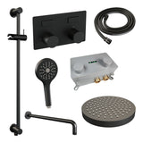 BRAUER Stripe thermostatische inbouw regendouche met drukknoppen SET 35 met 25 cm douchekop en gebogen muurarm en 3-standen handdouche en doucheslang en geïntegreerde glijstang mat zwart 5-S-433