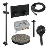 BRAUER Stripe thermostatische inbouw regendouche met drukknoppen SET 36 met 25 cm douchekop en plafondarm en 3-standen handdouche en doucheslang en geïntegreerde glijstang mat zwart 5-S-435