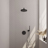 BRAUER Stripe thermostatische inbouw regendouche 3-weg rond SET 37 met 25 cm douchekop en rechte muurarm en staaf handdouche en doucheslang en wandaansluitbocht mat zwart 5-S-437