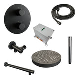 BRAUER Stripe thermostatische inbouw regendouche 3-weg rond SET 37 met 25 cm douchekop en rechte muurarm en staaf handdouche en doucheslang en wandaansluitbocht mat zwart 5-S-437