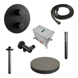 BRAUER Stripe thermostatische inbouw regendouche 3-weg rond SET 39 met 25 cm douchekop en plafondarm en staaf handdouche en doucheslang en wandaansluitbocht mat zwart 5-S-441