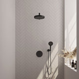 BRAUER Stripe thermostatische inbouw regendouche 3-weg rond SET 40 met 25 cm douchekop en rechte muurarm en 3-standen handdouche en doucheslang en wandaansluitbocht mat zwart 5-S-443