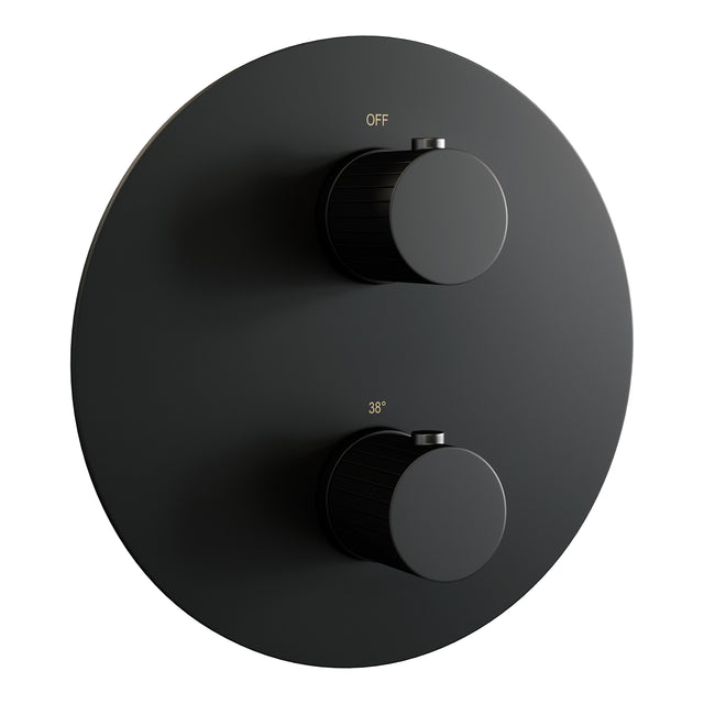 BRAUER Stripe thermostatische inbouw regendouche 3-weg rond SET 40 met 25 cm douchekop en rechte muurarm en 3-standen handdouche en doucheslang en wandaansluitbocht mat zwart 5-S-443