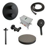 BRAUER Stripe thermostatische inbouw regendouche 3-weg rond SET 42 met 25 cm douchekop en plafondarm en 3-standen handdouche en doucheslang en wandaansluitbocht mat zwart 5-S-447