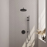 BRAUER Stripe thermostatische inbouw regendouche 3-weg rond SET 44 met 25 cm douchekop en gebogen muurarm en staaf handdouche en doucheslang en geïntegreerde glijstang mat zwart 5-S-451