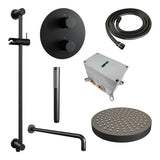 BRAUER Stripe thermostatische inbouw regendouche 3-weg rond SET 44 met 25 cm douchekop en gebogen muurarm en staaf handdouche en doucheslang en geïntegreerde glijstang mat zwart 5-S-451