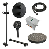 BRAUER Stripe thermostatische inbouw regendouche 3-weg rond SET 46 met 25 cm douchekop en rechte muurarm en 3-standen handdouche en doucheslang en geïntegreerde glijstang mat zwart 5-S-455