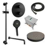 BRAUER Stripe thermostatische inbouw regendouche 3-weg rond SET 47 met 25 cm douchekop en gebogen muurarm en 3-standen handdouche en doucheslang en geïntegreerde glijstang mat zwart 5-S-457
