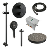 BRAUER Stripe thermostatische inbouw regendouche 3-weg rond SET 48 met 25 cm douchekop en plafondarm en 3-standen handdouche en doucheslang en geïntegreerde glijstang mat zwart 5-S-459