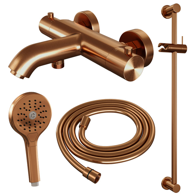 BRAUER Copper Edition opbouw baddouche thermostaatkraan SET 02 met glijstang en 3-standen handdouche en doucheslang koper geborsteld PVD 5-GK-231