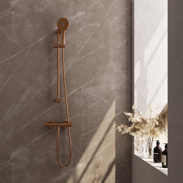 BRAUER Copper Edition opbouw douche thermostaatkraan SET 02 met glijstang en 3-standen handdouche en doucheslang koper geborsteld PVD 5-GK-236