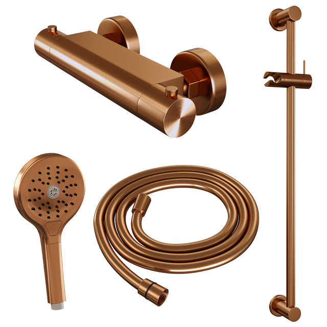 BRAUER Copper Edition opbouw douche thermostaatkraan SET 02 met glijstang en 3-standen handdouche en doucheslang koper geborsteld PVD 5-GK-236