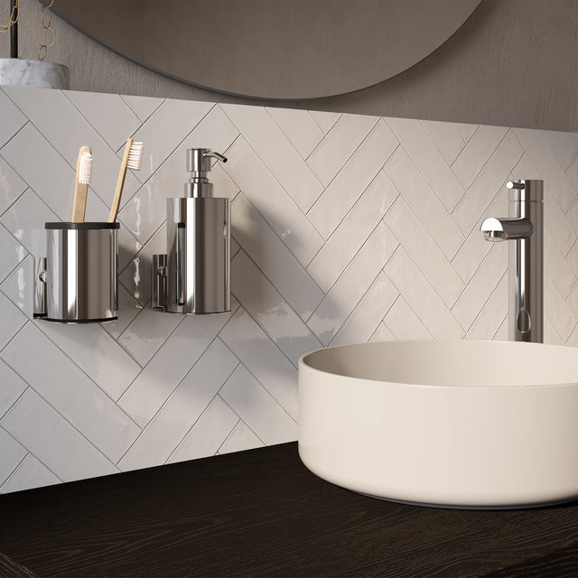 BRAUER Zeepdispenser en beker model A incl. wand ophanging en magnetisch opzetvlak chroom AE-ZDACE