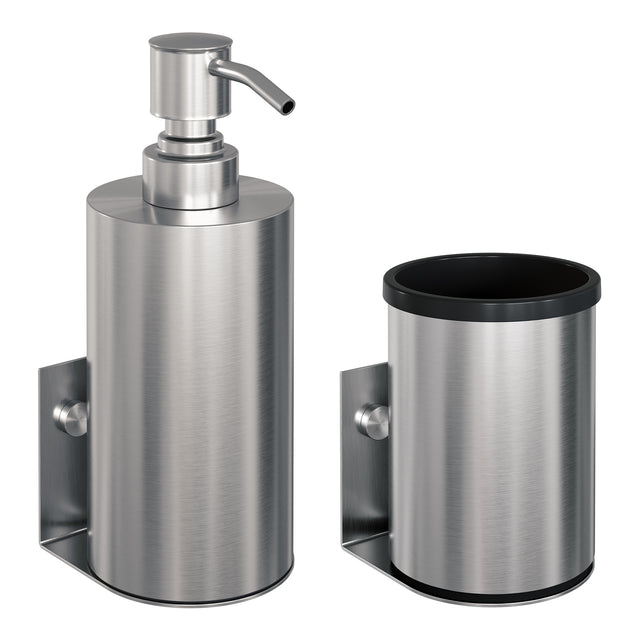 BRAUER Zeepdispenser en beker model A incl. wand ophanging en magnetisch opzetvlak RVS geborsteld AE-ZDANG