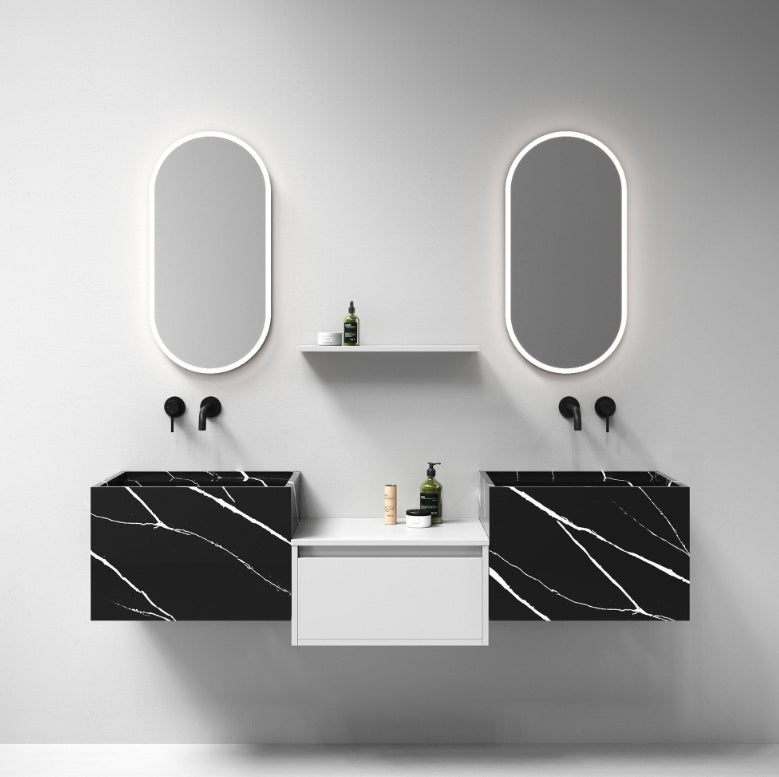 BRAUER Nova wastafel 60 incl. verborgen ophangbeugels met 1 spoelbak en 1 kraangat marmerlook Nero Marquina WT-NO601NM