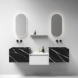 BRAUER Nova wastafel 60 incl. verborgen ophangbeugels met 1 spoelbak en 0 kraangaten marmerlook Nero Marquina WT-NO600NM
