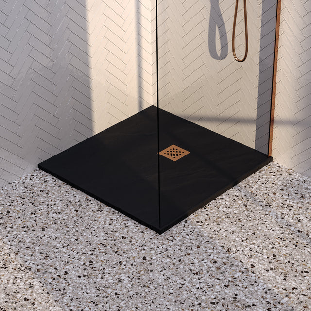 BRAUER Douchebak Asteroid 90x90 incl. antislip en antibacterieel mineraalmarmer mat zwart DB-AS9090MZ