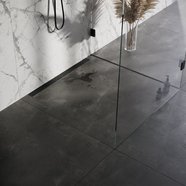 BRAUER Douchegoot met standaard rooster en flens voor wandmontage 7 x 90 zwart DR-SRFW90S