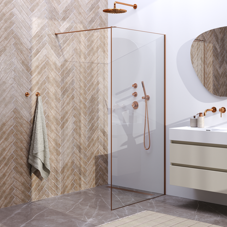 BRAUER Copper Frame Inloopdouche set 1 helder glas 100x200 met muurprofiel en lijst rondom koper geborsteld