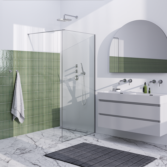 BRAUER Brushed Frame Inloopdouche set 1 helder glas 100x200 met muurprofiel en lijst rondom RVS-kleurig geborsteld
