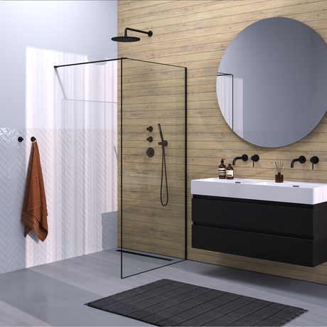 BRAUER Black Frame Inloopdouche set 1 helder glas 100x200 met muurprofiel en lijst rondom mat zwart