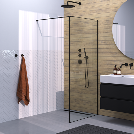 BRAUER Black Frame Inloopdouche set 1 helder glas 90x200 met muurprofiel en lijst rondom mat zwart