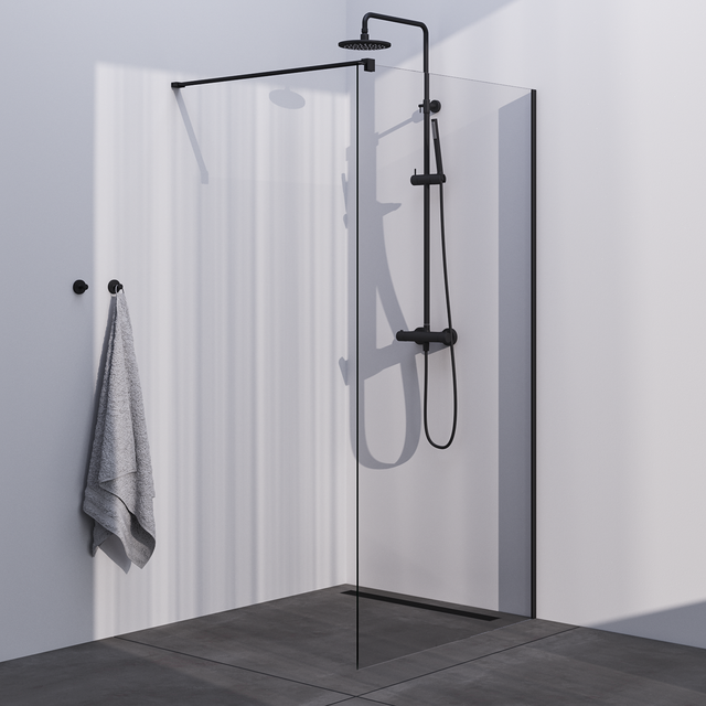 BRAUER Black Season Inloopdouche set 1 helder glas 100x200 met muurprofiel mat zwart