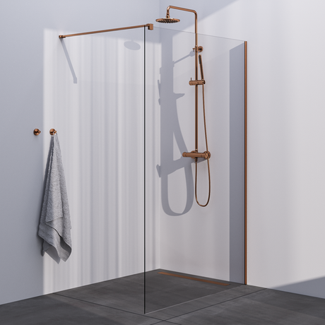 BRAUER Copper Season Inloopdouche set 1 helder glas 130x200 met muurprofiel koper geborsteld