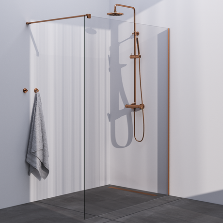 BRAUER Copper Season Inloopdouche set 1 helder glas 140x200 met muurprofiel koper geborsteld