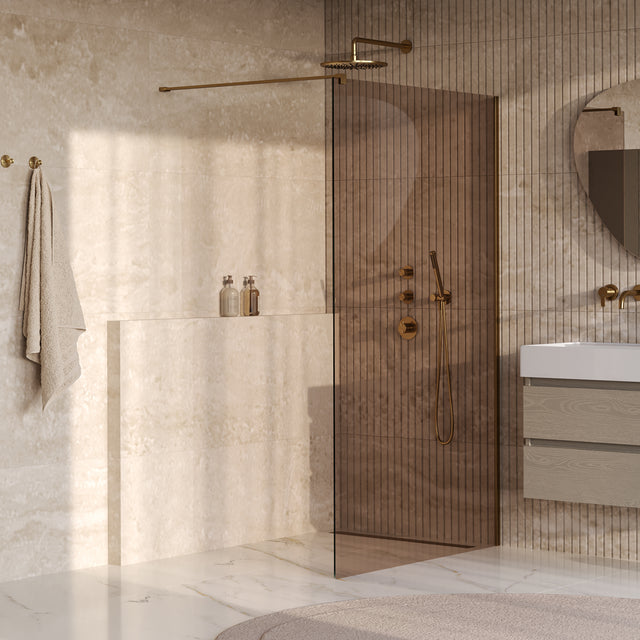 BRAUER Oblivion inloopdouche brons glas 120x200 incl. glascoating PVD goud geborsteld GS-OBI1B120200GG