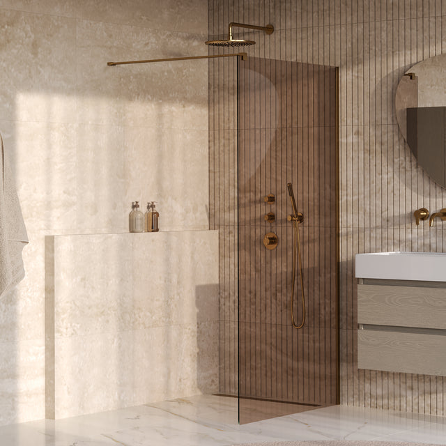 BRAUER Oblivion inloopdouche brons glas 90x200 incl. glascoating PVD goud geborsteld GS-OBI1B90200GG