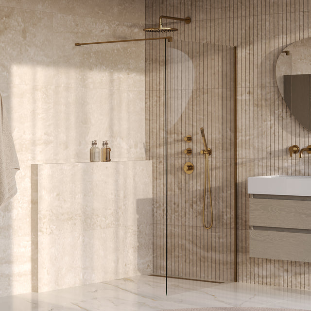 BRAUER Oblivion inloopdouche helder glas 100x200 incl. glascoating PVD goud geborsteld GS-OBI1H100200GG