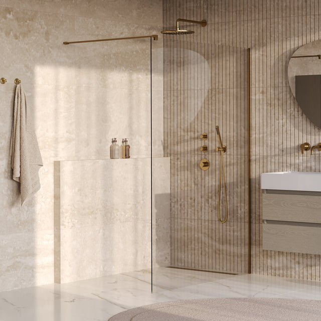 BRAUER Oblivion inloopdouche helder glas 140x200 incl. glascoating PVD goud geborsteld GS-OBI1H140200GG