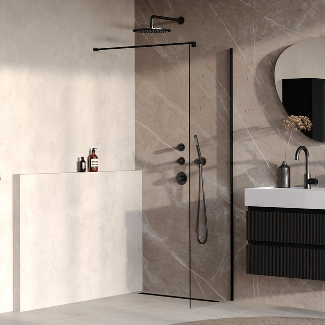 BRAUER Oblivion inloopdouche helder glas 50x200 incl. glascoating mat zwart GS-OBI1H50200MZ