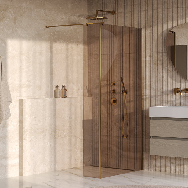 BRAUER Oblivion inloopdouche brons glas 100x200 met zijwand 30 incl. glascoating PVD goud geborsteld GS-OBI2B10030200GG