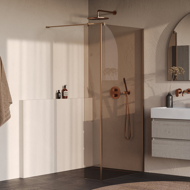 BRAUER Oblivion inloopdouche brons glas 100x200 met zijwand 30 incl. glascoating PVD koper geborsteld GS-OBI2B10030200GK