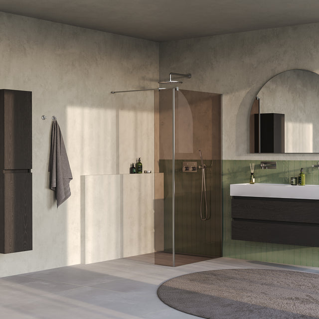 BRAUER Oblivion inloopdouche brons glas 100x200 met zijwand 30 incl. glascoating PVD RVS-kleurig geborsteld GS-OBI2B10030200NG
