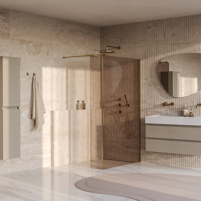 BRAUER Oblivion inloopdouche brons glas 120x200 met zijwand 30 incl. glascoating PVD goud geborsteld GS-OBI2B12030200GG